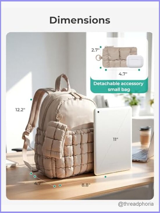 Mini Backpack with Detachable Pouch, Quilted Daypack Set